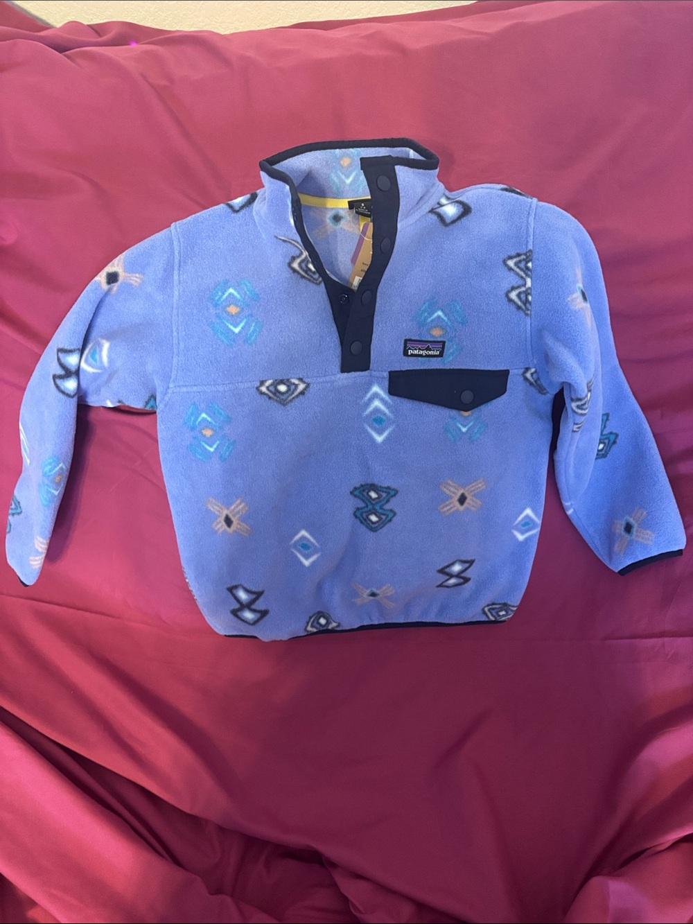 Patagonia Light Blue Patterned Snap-T Kids Fleece Hoodie